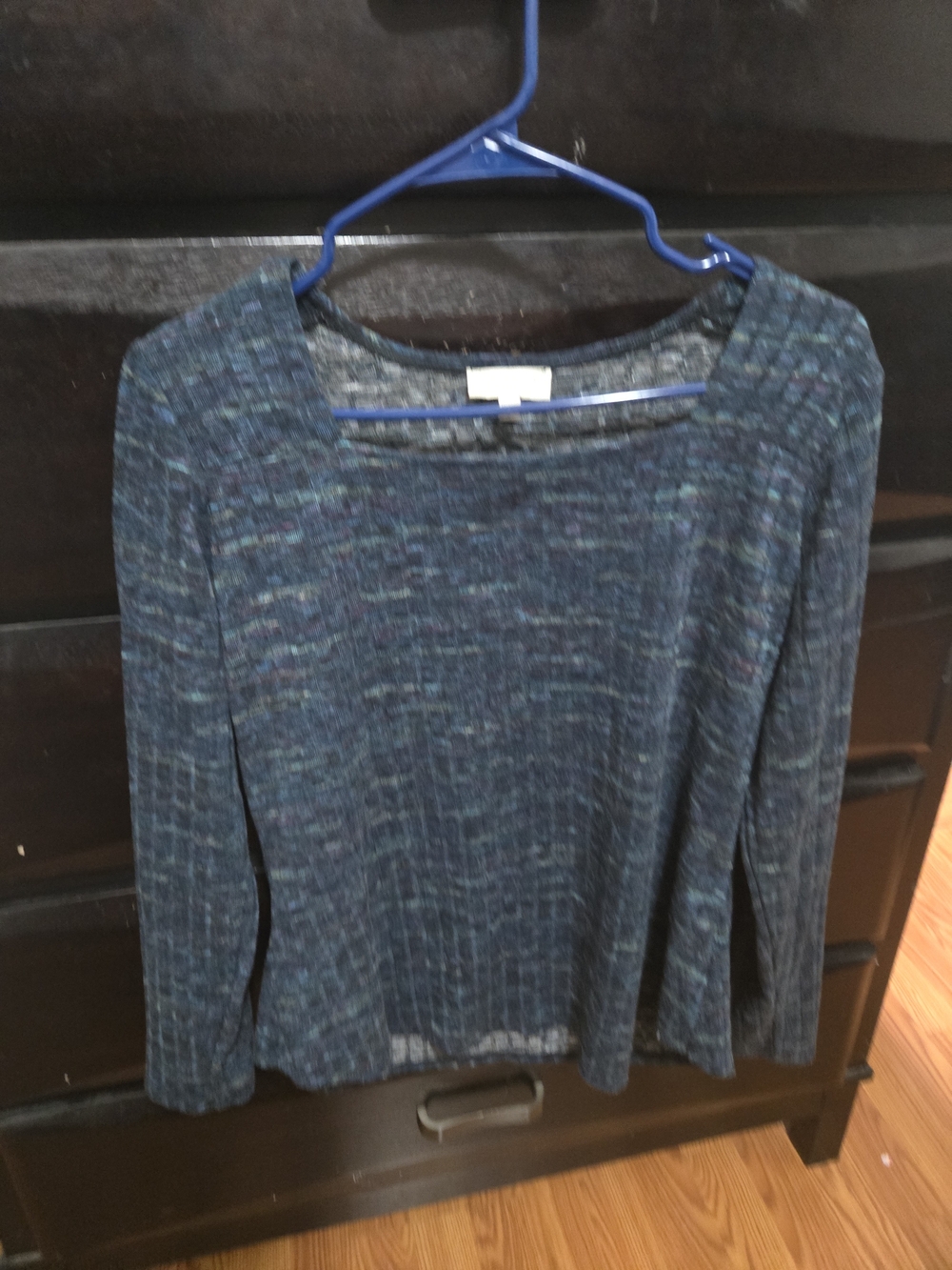 Waffle-Knit Long Sleeve Top - Blue Heather